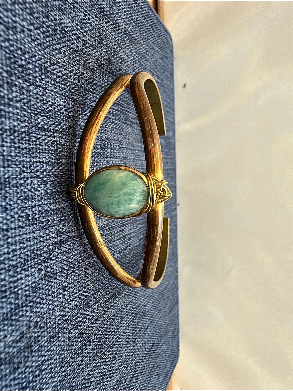 Gold-Tone Green Stone Cuff Bracelet Like New